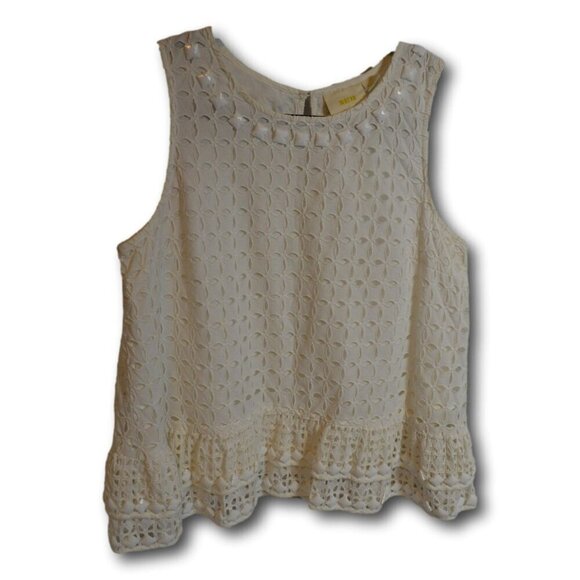 Maeve Anthropologie Monika Beaded Eyelet Peblum White Blouse M - Picture 3 of 4